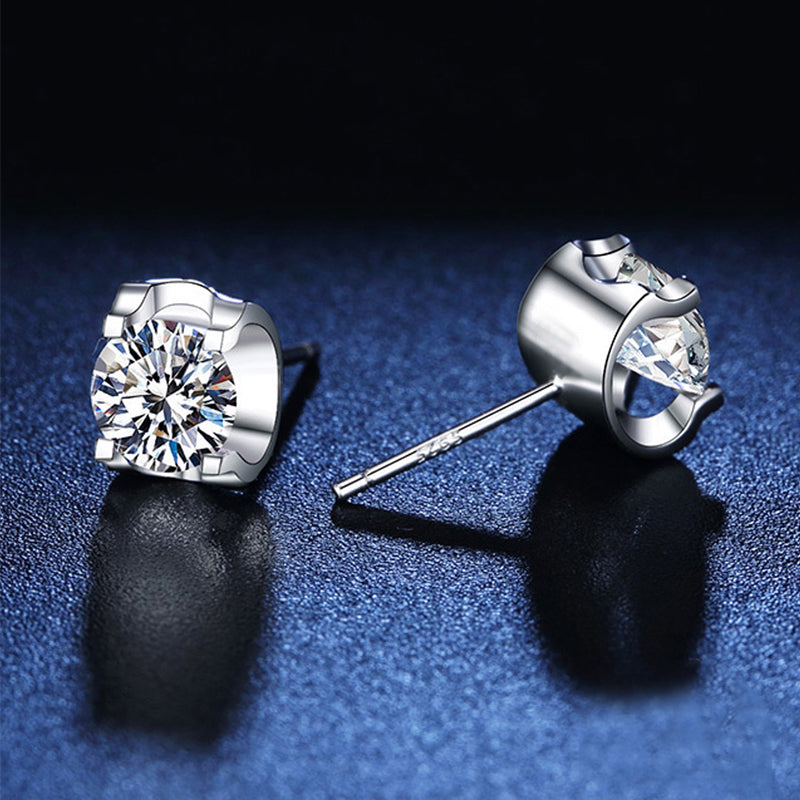 Elegant Geometric Sterling Silver Gra Inlay Moissanite White Gold Plated Ear Studs