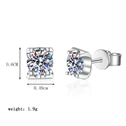 Elegant Geometric Sterling Silver Gra Inlay Moissanite White Gold Plated Ear Studs