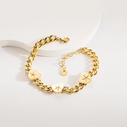 Elegant Vintage Style Heart Shape Lock Stainless Steel Baroque Pearls Titanium Steel Plating 18k Gold Plated Bracelets