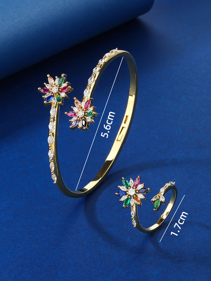 Elegant Classic Style Flower Copper Plating Inlay Zircon Gold Plated Rings Bracelets