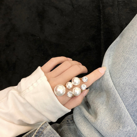 Sweet Flower Alloy Inlay Artificial Pearls Artificial Diamond Women's Open Rings