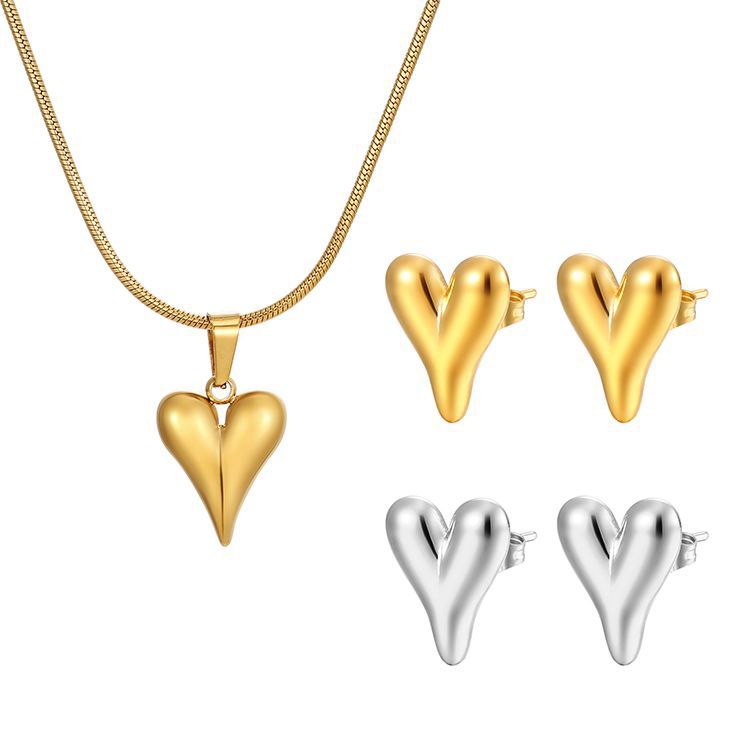 Wholesale Simple Style Commute Heart Shape Stainless Steel Plating Gold Plated Earrings Necklace