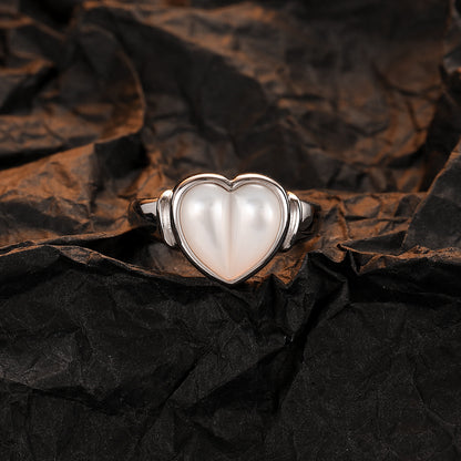 Elegant Sweet Heart Shape Sterling Silver Plating Inlay Shell 24k Gold Plated White Gold Plated Women's Open Rings