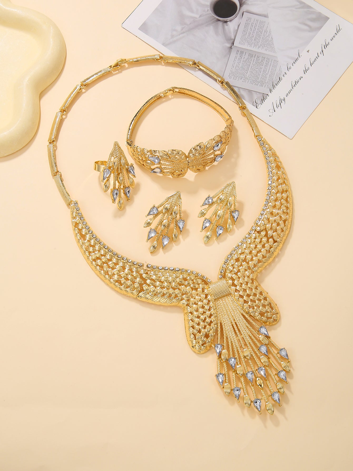 Vintage Style Lady Geometric Copper 18k Gold Plated Zircon Bracelets Earrings Necklace In Bulk