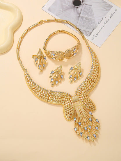 Vintage Style Lady Geometric Copper 18k Gold Plated Zircon Bracelets Earrings Necklace In Bulk