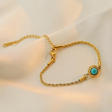 Simple Style Commute Solid Color Titanium Steel Plating Inlay Turquoise 18k Gold Plated Bracelets