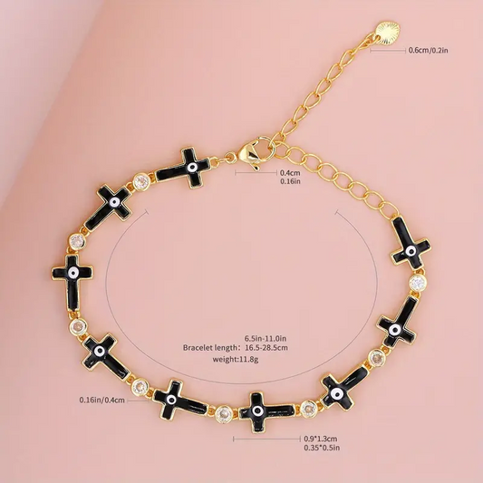 Simple Style Cross Copper 18k Gold Plated Zircon Bracelets In Bulk