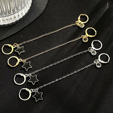 1 Pair Simple Style Pentagram Enamel Chain Inlay Alloy Rhinestones Earrings