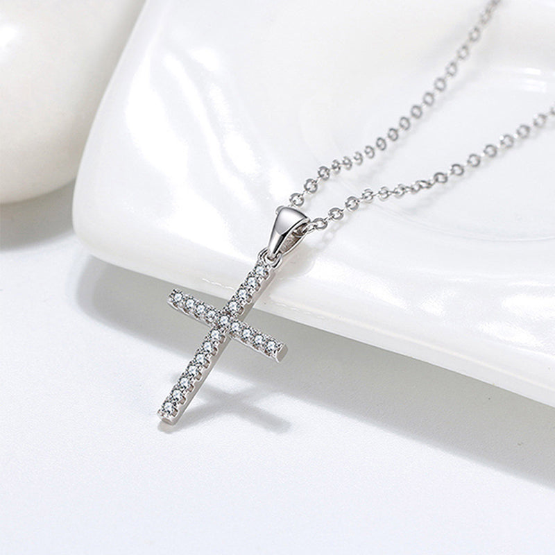 Elegant Luxurious Cross Sterling Silver Inlay Zircon Women's Earrings Necklace