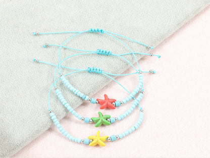 Beach Starfish Glass Beaded Unisex Drawstring Bracelets