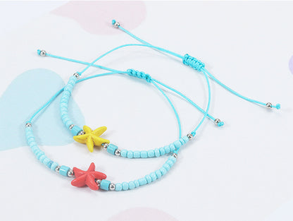 Beach Starfish Glass Beaded Unisex Drawstring Bracelets