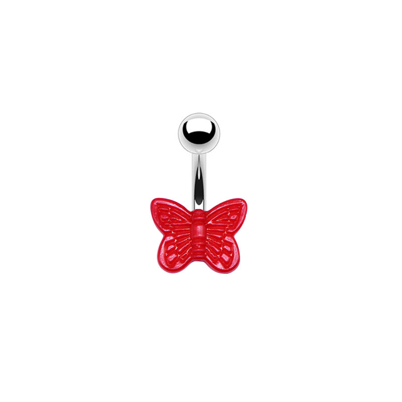 Cute Butterfly Stainless Steel Arylic White Gold Plated Belly Ring In Bulk