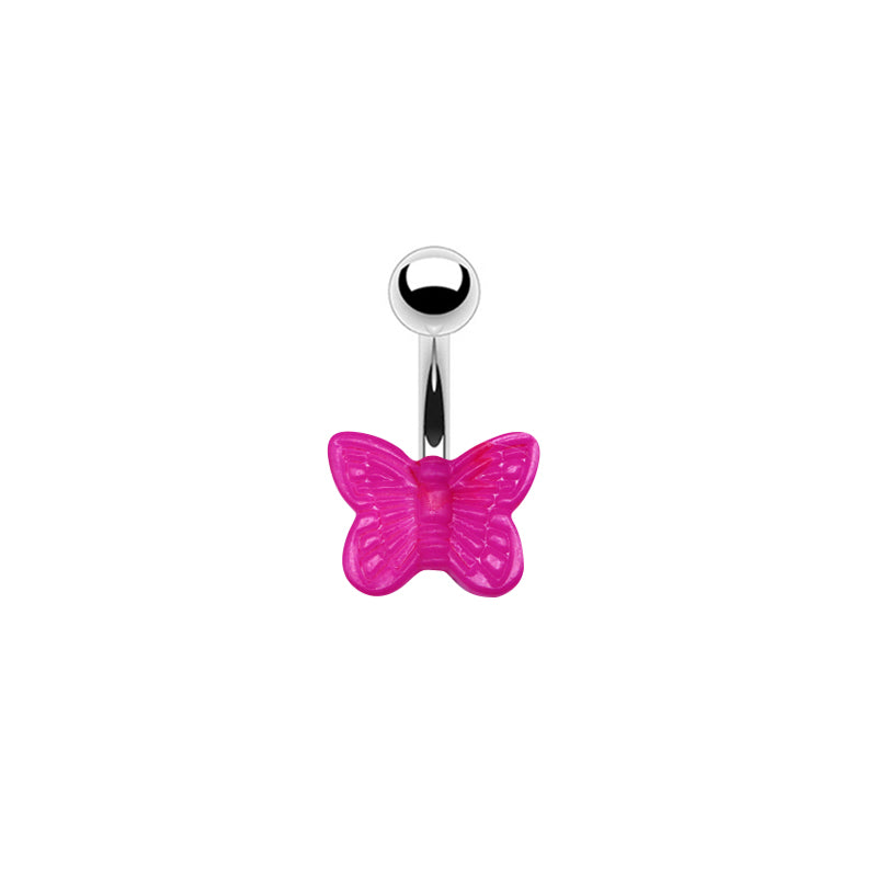 Cute Butterfly Stainless Steel Arylic White Gold Plated Belly Ring In Bulk