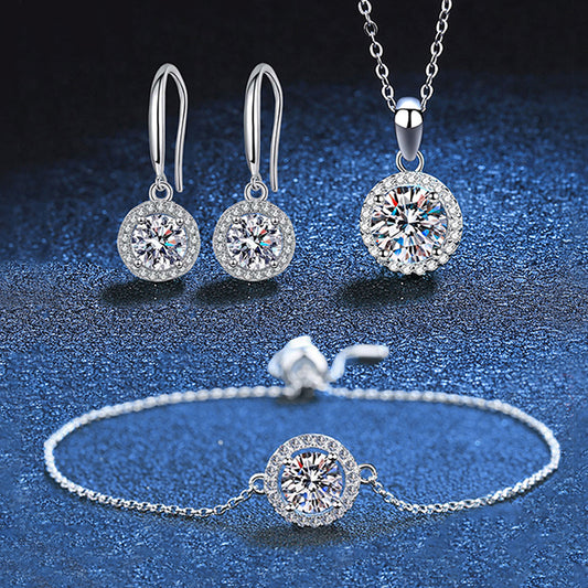 Elegant Round Sterling Silver Inlay Zircon Women's Bracelets Earrings Necklace