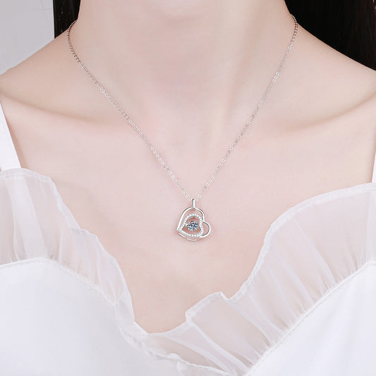 Elegant Luxurious Heart Shape Sterling Silver Plating Inlay Zircon White Gold Plated Pendant Necklace