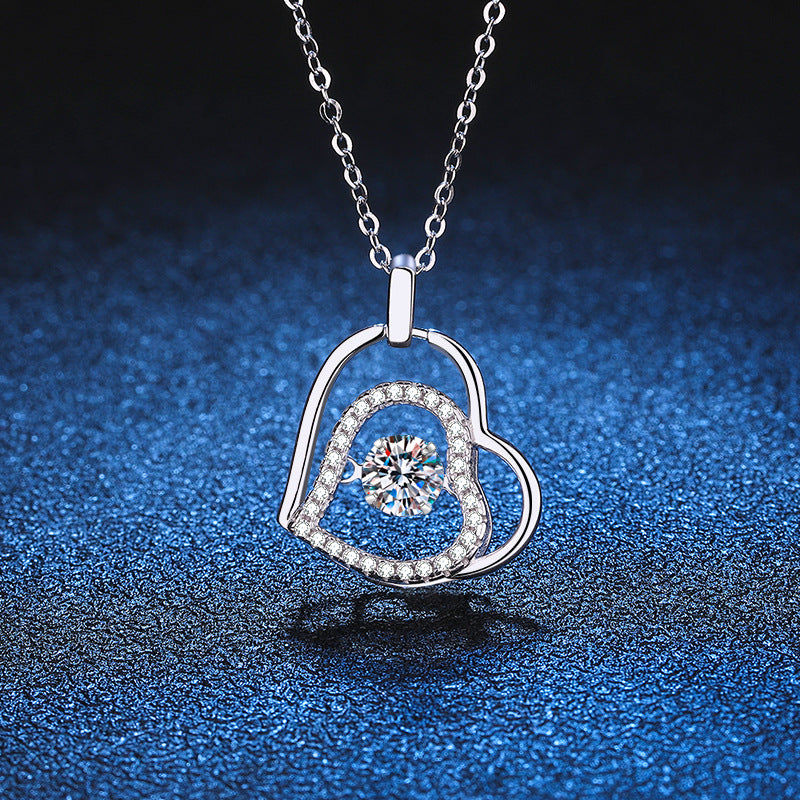 Elegant Luxurious Heart Shape Sterling Silver Plating Inlay Zircon White Gold Plated Pendant Necklace