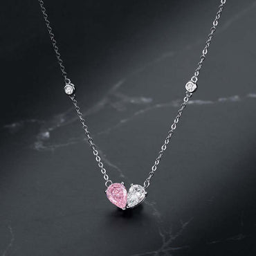 Sweet Heart Shape Sterling Silver Inlay Artificial Gemstones Gold Plated Pendant Necklace