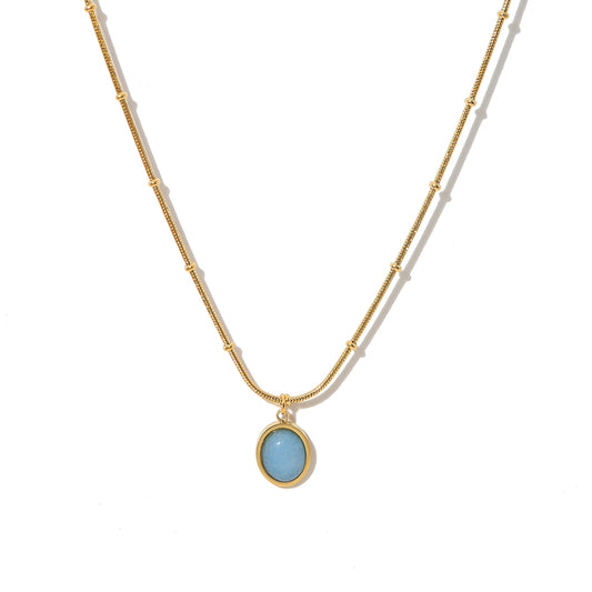Elegant Simple Style Oval Stainless Steel Stainless Steel Plating Inlay Natural Stone 18k Gold Plated Pendant Necklace