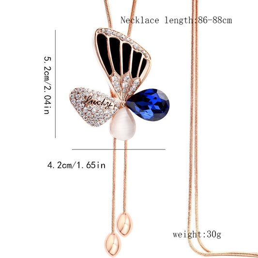 Elegant Glam Butterfly Alloy Copper Plating Inlay Artificial Rhinestones Women's Sweater Chain