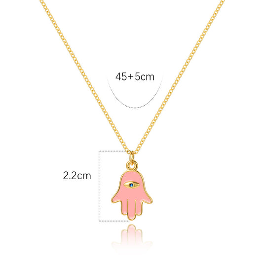 Classic Style Devil's Eye Hand Of Fatima Copper Enamel Plating 18k Gold Plated Pendant Necklace