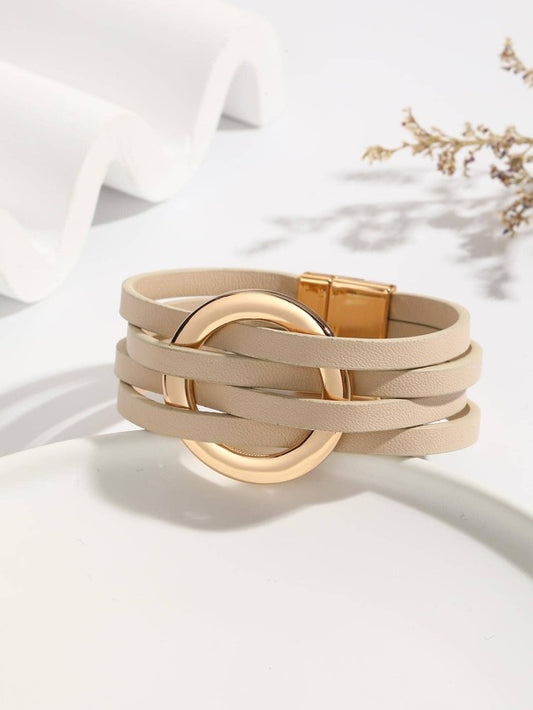 Simple Style Commute Color Block Pu Leather Women's Wristband