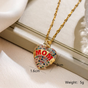 Simple Style Commute Heart Shape Copper Enamel Plating Inlay Zircon 18k Gold Plated Pendant Necklace