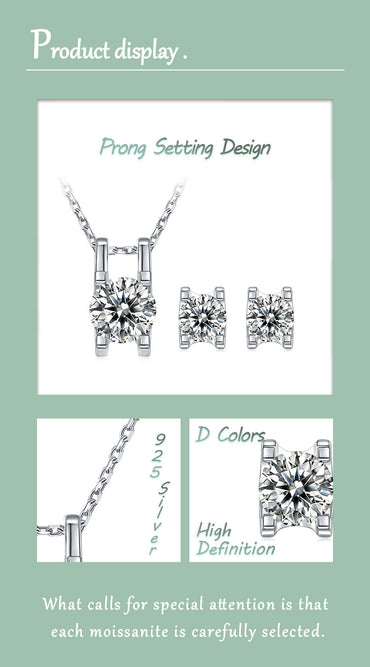 Simple Style Shiny Square Sterling Silver Gra Plating Inlay Moissanite Earrings Necklace