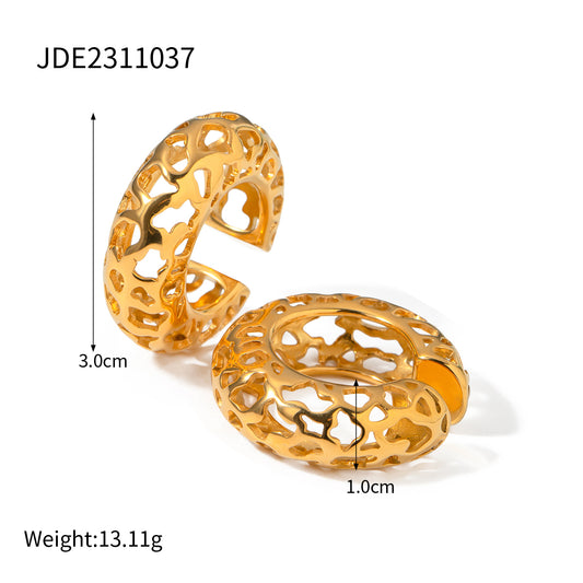 1 Pair Ig Style Solid Color Plating Hollow Out Stainless Steel 18k Gold Plated Ear Cuffs