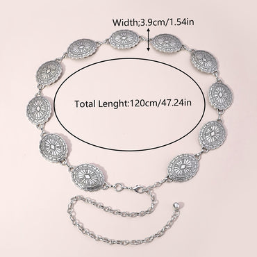 Ethnic Style Classic Style Korean Style Oval Carving Zinc Alloy Silver Plated Women's Waist Chain