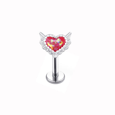 1 Piece Lip Rings Sexy Sweet Heart Shape Stainless Steel Plating Inlay Opal Lip Stud