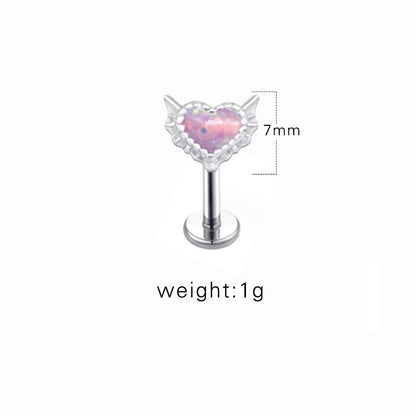 1 Piece Lip Rings Sexy Sweet Heart Shape Stainless Steel Plating Inlay Opal Lip Stud