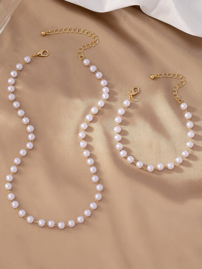 Elegant Simple Style Round Plastic Beaded Plating Gold Plated Women's Jewelry Set