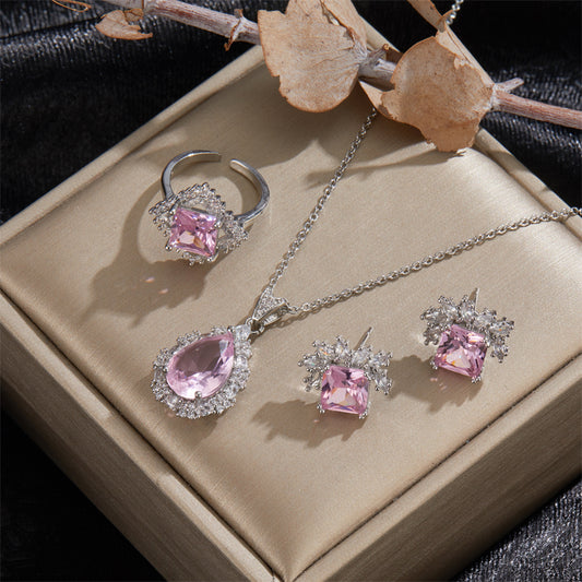 Casual Punk Square Water Droplets Copper Brass Plating Inlay Zircon 18k Gold Plated Jewelry Set