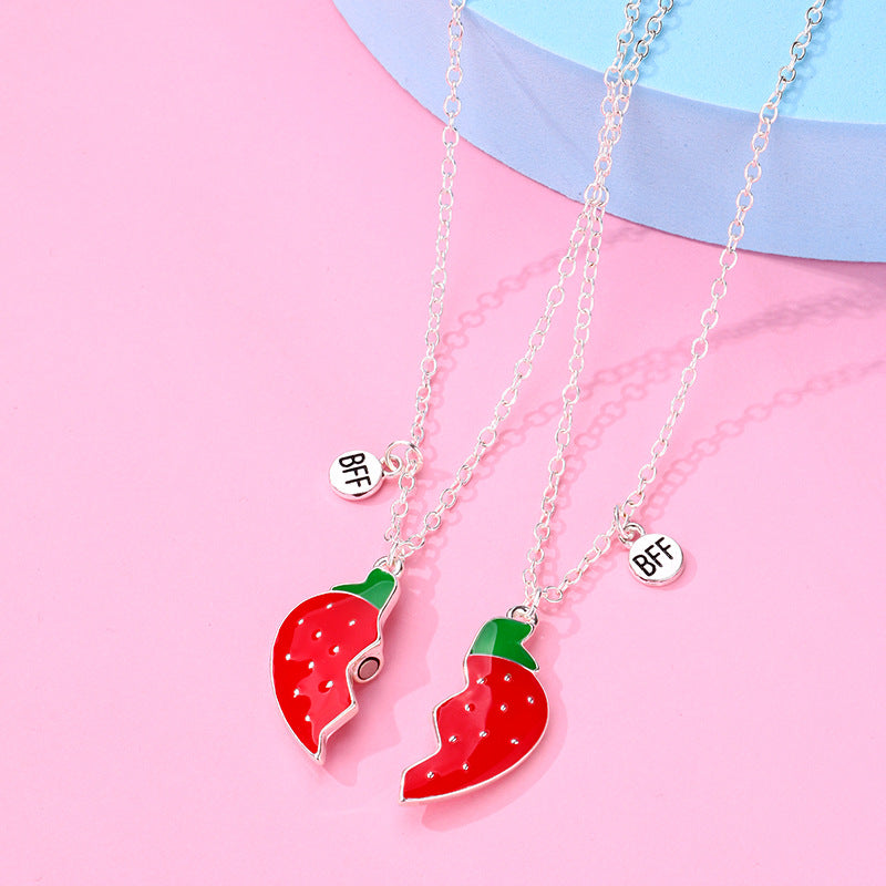 Cartoon Style Cute Fruit Heart Shape Alloy Plating Girl's Pendant Necklace
