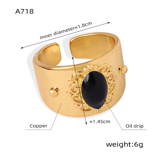 Elegant Simple Style Geometric Copper Enamel Plating Inlay Glass Zircon 18k Gold Plated Open Rings