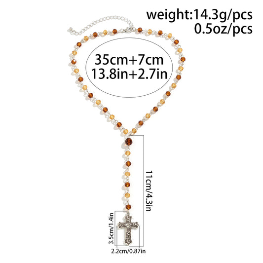 Retro Simple Style Classic Style Cross Round Alloy Crystal Beaded Women's Pendant Necklace