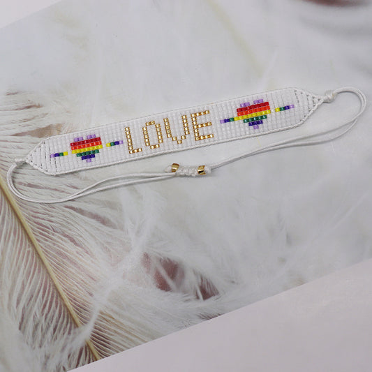 Bohemian Letter Heart Shape Glass Knitting Women's Bracelets