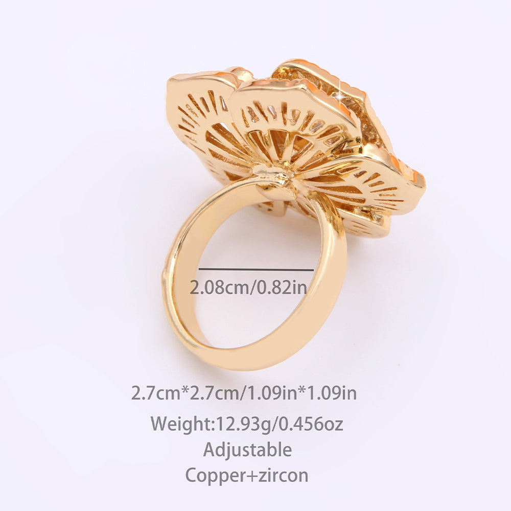 Glam Luxurious Shiny Flower Butterfly Copper Plating Inlay Zircon 18k Gold Plated Open Rings