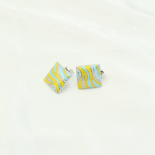 1 Pair Cute Sweet Square Enamel Plating Inlay Copper Zircon White Gold Plated Ear Studs