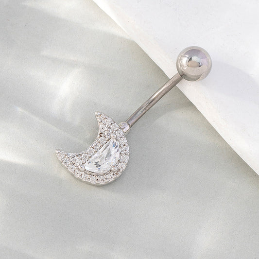 Hip-hop Geometric Stainless Steel Silver Plated Zircon Belly Ring In Bulk