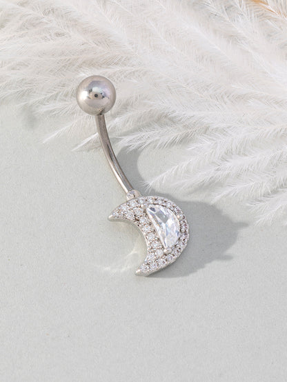 Hip-hop Geometric Stainless Steel Silver Plated Zircon Belly Ring In Bulk
