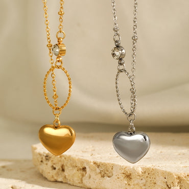 Elegant Simple Style Heart Shape Solid Color Stainless Steel Plating Inlay Zircon 18k Gold Plated Pendant Necklace