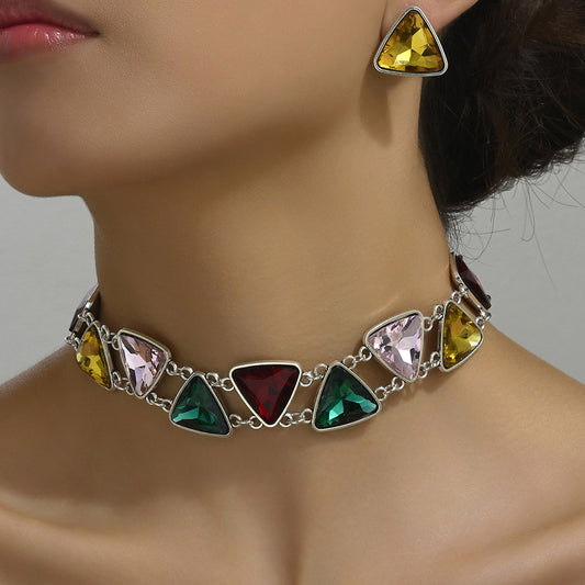 Vintage Style Triangle Color Block Alloy Plating Inlay Glass Women's Jewelry Set