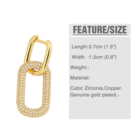 New Geometric Double Ring Lock Earrings Creative Diamond Earrings Simple Hip-hop Earrings Wholesale Nihaojewelry