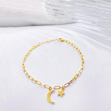Sterling Silver Gold Plated Cute Simple Style Classic Style Star Moon Plating Inlay Zircon Bracelets