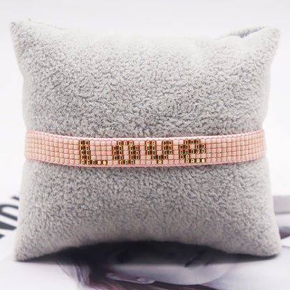 IG Style Casual Solid Color Letter Heart Shape Glass Beaded Knitting Women's Bracelets