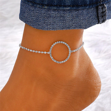 Vacation Simple Style Moon Heart Shape Copper Inlay Artificial Rhinestones Artificial Diamond Gold Plated Silver Plated Women's Anklet