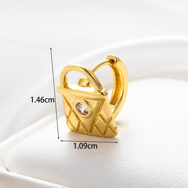 1 Piece Simple Style Moon Heart Shape Lock Inlay Stainless Steel Copper Zircon Ear Studs