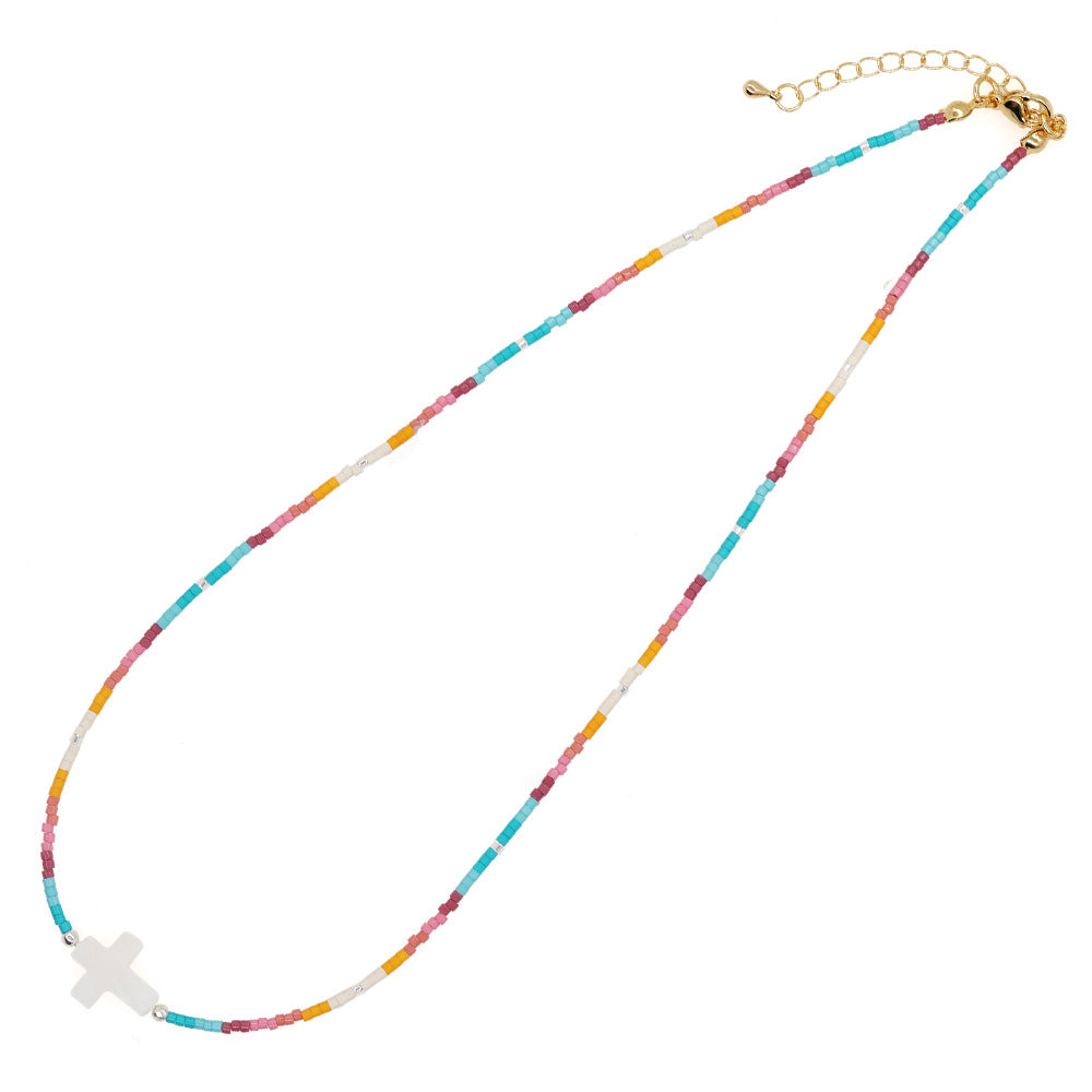 Bohemian Simple Style Cross Star Heart Shape Glass Glass Women's Necklace