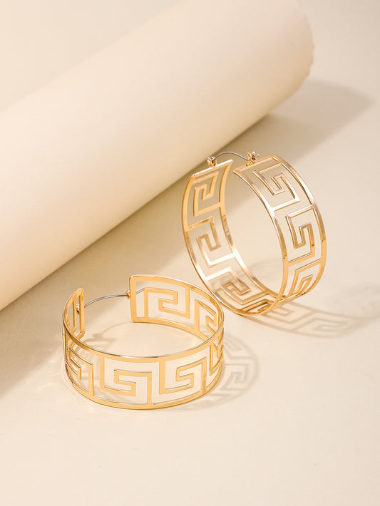 1 Pair Nordic Style Plaid Hollow Out Alloy Hoop Earrings